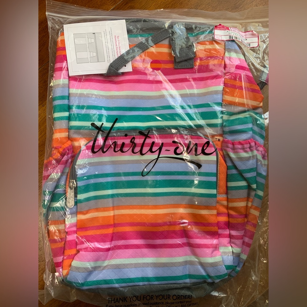 NWT Thirty-One Adventures Backpack Lollipop Stripe